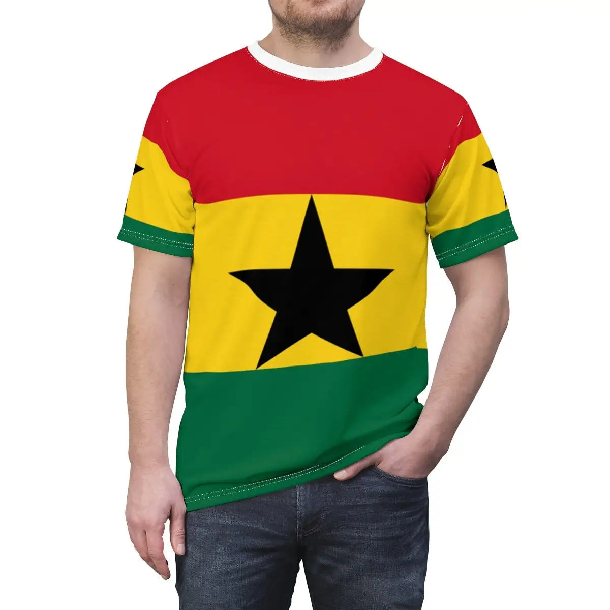 Mens Fashion Dress Shirts - Abstract Vintage Ghana Flag 3D T