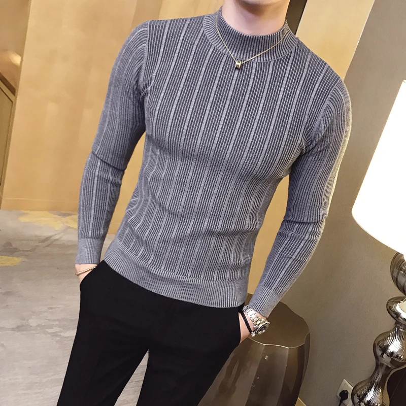 Turtleneck Sweater Men - Mới Thu Đông Cổ Cao Sọc