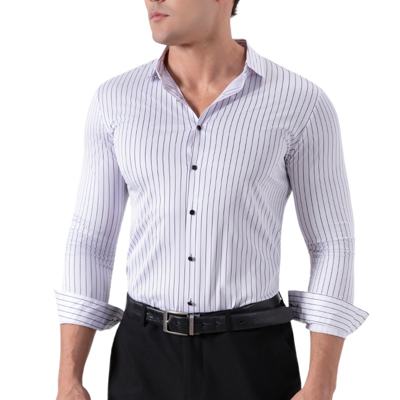 Mens Fashion Dress Shirts - Retro Striped Wrinkle Free Stretch Dress