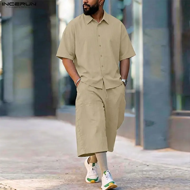 Men'S Fashion For Summer 2026 - INCERUN Men's Sets Solid Lapel Short
