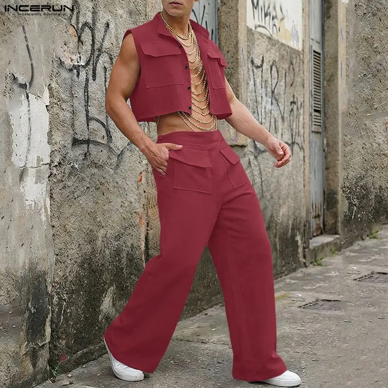 Men'S Fashion For Summer 2026 - INCERUN Men Sets Solid Sleeveless Crop