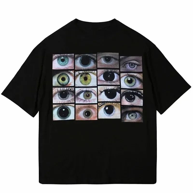 Mens Fashion Dress Shirts - Eyes Printed Harajuku Y2K T-shirt Hip