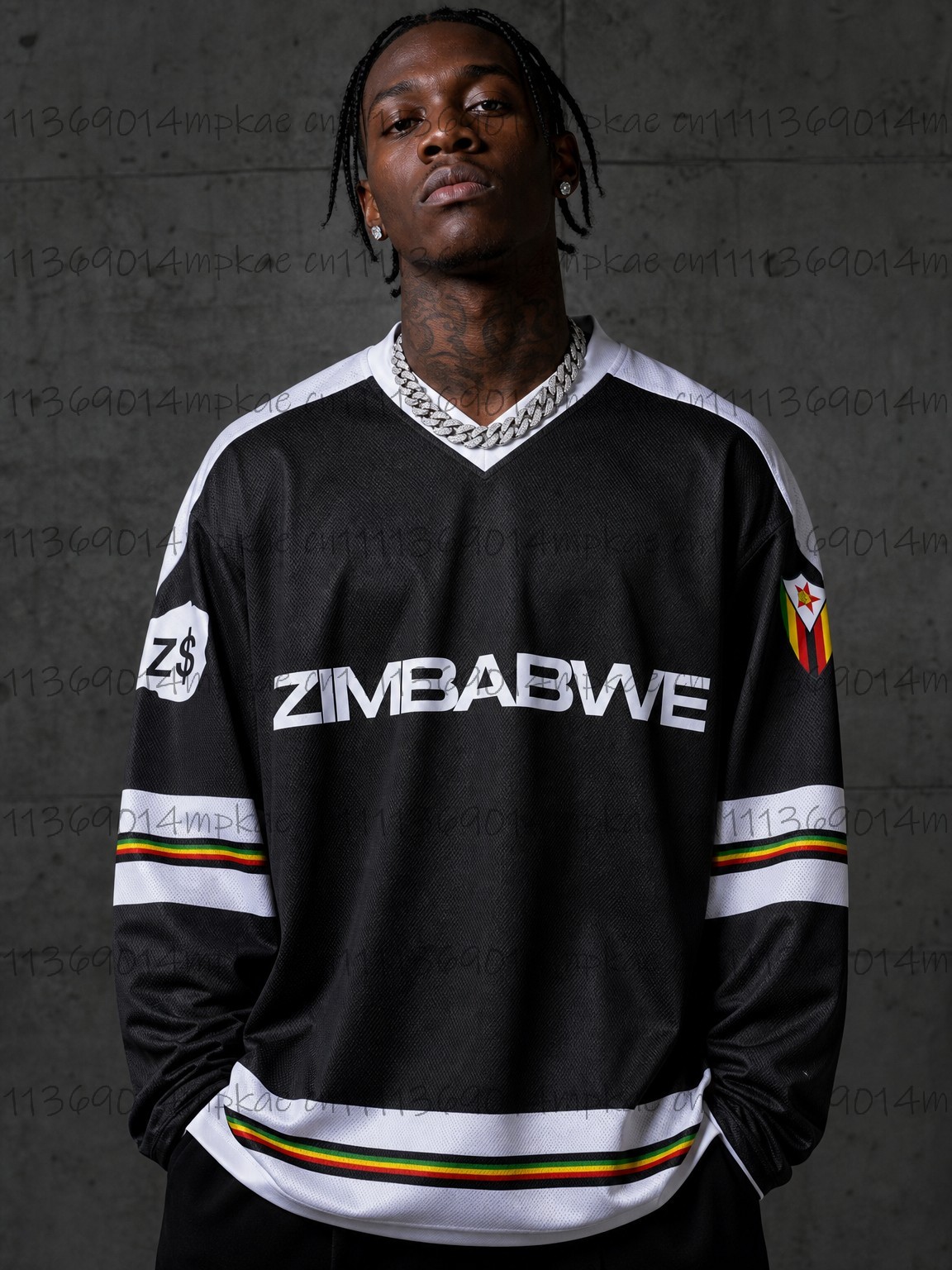 Men'S Tops Fashion - Men's Zimbabwe Printed V-Neck Long-Sleeve T-Shirt,