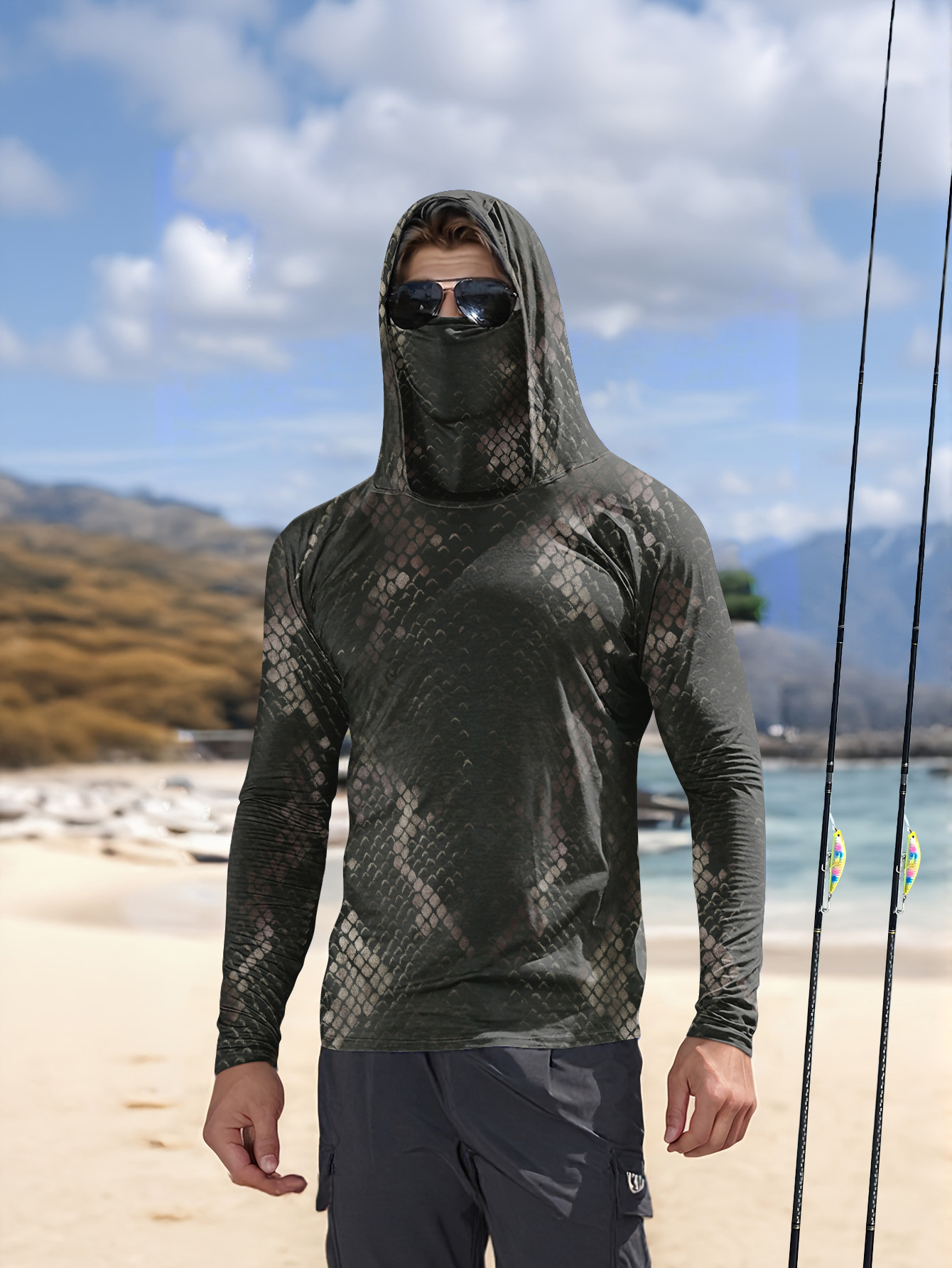 Mens Fashion Summer - Men's Fishing Hooded Long-Sleeved Camouflage Sunscreen