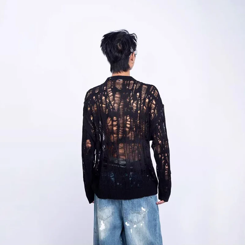 Vintage Ripped Hollow Out Mesh - đánh giá và giá Turtleneck Sweater Men