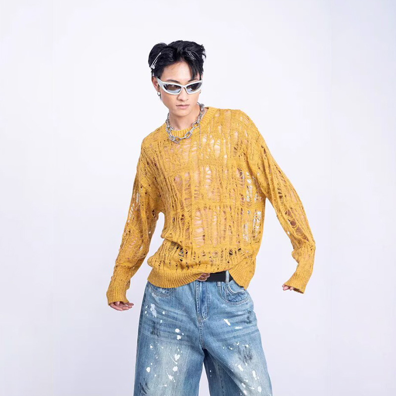 Vintage Ripped Hollow Out Mesh - đánh giá và giá Turtleneck Sweater Men