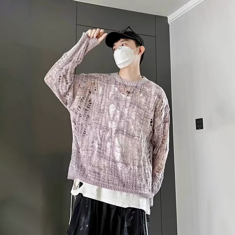 Vintage Ripped Hollow Out Mesh - đánh giá và giá Turtleneck Sweater Men