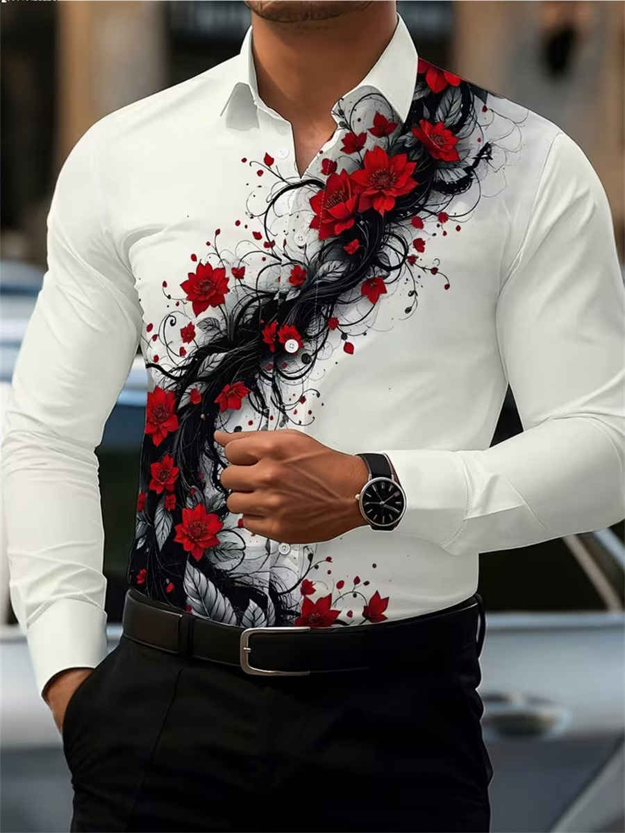 Men's Red Rose Print Long-Slee - đánh giá và giá Men'S Tops Fashion